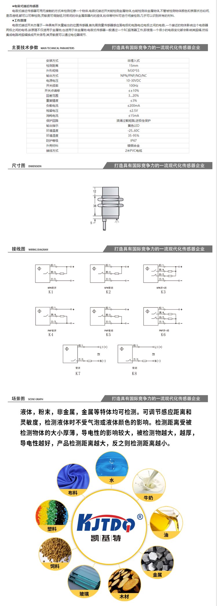 凱基特 220VAC電容式接近開(kāi)關(guān) 非埋入式 10mm檢測(cè)距離